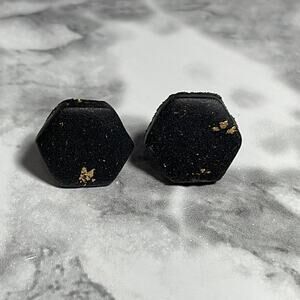 Handcrafted Hexagon Black & Lightly Flaked W/ Gold Post Back Stud Earrings NWOT